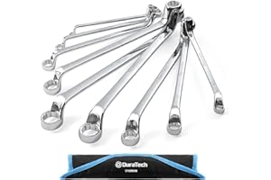 DURATECH Zestaw podwójnych kluczy oczkowych, 9-częściowy, 6-23 mm, wygięty pod kątem 75 stopni, stal chromowo-wanadowa, w zestawie torba zwijana