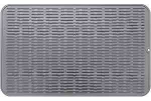 BIBYKIVN Alfombrilla Escurreplatos de Silicona - 71 x 50 cm Grande Alfombrilla Escurreplatos Plegable, Rectangular, Enrollable, con Cepillo de Limpieza de Esponja, Platos sin BPA (Gris, 71_x_50 cm)