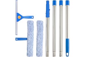 PIMEKOY 61" Window Cleaning Equipment with Long Handle, 35cm Window Squeegee and 38cm Scrubber Set with Long Poles, Professional Window Cleaner Tool for Washing Home Outdoor Use
