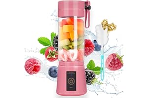 UHOUSEST Smoothie Blender Portable (380ml), Personal Mini Blender for Shakes, 13Oz Mini Blender Upgrade The 6-Blade, Cup with Rechargeable USB Electric Individual Small Blender(Pink)