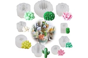 AETHERAURORA 9 Pezzi Stampi In Silicone Per Candele, Stampi In Silicone Per Piante Grass, Resistente al Calore, Facile da Rilasciare, Senza BPA per Artigianato, Candela Profumata, Sapone, Cioccolato Eccetera