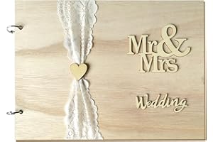 CAVSPKART Wedding Guest Book Total 20 Pages, Wooden Guest Book Wedding, Personalised Guest Book Sign for Wedding, Mr & Mrs Guest Book, Wedding Day Guestbook 28cm x 20cm (Y2)