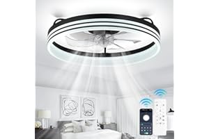 Cainjiazh Modern Ceiling Fan With Dimmable Lights - Low Profile Fandelier Flush Mount Bladeless Chandelier for Bedroom, Kitchen and Living Room (50cm Black)