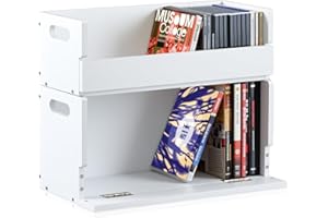 CroBlissful 2 Set Wooden DVD and CD Storage Box Cassette Tape Display Stand Holder Rack with Carrying Handle, Organizer Shelf for Movie Cases, Each Can Store up to 36 CDs and 26 DVDs (White)