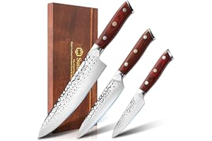 Sunnecko Couteaux de Cuisine 3pcs, Set Couteau Office Chef Universel en Acier Inoxydable, Couteau Cuisine Professionnel pour Viande Fruit Légume