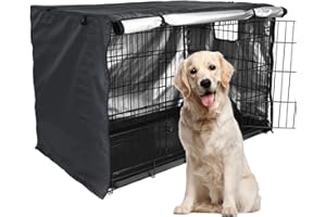 Shienfir Dog Crate Cover, Pet Cover Sunshade, Waterproof Oxford Cloth Double Door Pet Kennel Cover, Dog Kennel Cover, Dog Cage Protector, Pet Shaded Cover, Dog Crate for Wire Dog Crate Black L