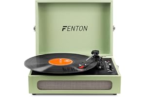 Fenton RP118C Briefcase Vinyl Record Player with Bluetooth Output & Built-in Speaker, Compact Retro Design, Portable Record Player Bluetooth Transmitter for Vinyl Lovers - Green