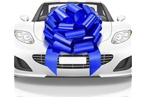 Mata1 - Huge Car Bow - Blue, 23 inch - Big Gift Wrapping Bow for Large Gift Decoration, Giant Indoor/Outdoor Bow with 2 Ribbon Tails and 4 Stickers (No Magnets that Scratch)