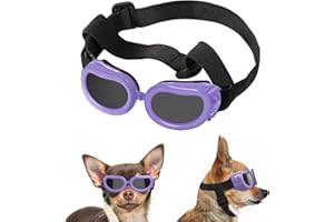 Lewondr Occhiali Cani, Occhiali da Sole Cani con Cinturini Regolabili, Imbotittura in Spugna, Protezione Polvere, Anti Appanamento, Accessori Cani Domestici per Cani Taglia Piccola, Viola Chiaro
