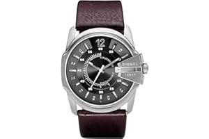 Diesel Herrenuhr Master Chief Dreizeiger, Gehäusegröße 46 mm, Edelstahluhr mit Lederarmband