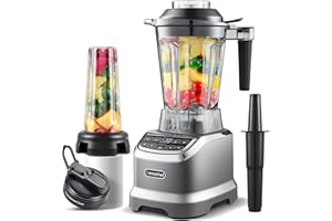 AMZCHEF 2-IN-1 Frullatore Professionale 2000W - Frullatore da 1,85 Litri 6 Lame - Frullatore Portatile da 600ml con Coperchio - Frullatore Tritatutto Multifunzione Tritaghiaccio - Grigio