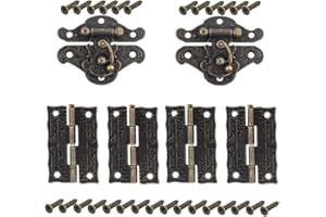 Nifocc - Joyero retro con cierre de cerrojo y hings grabados de bronce vintage para pequeñas cajas de madera antigua, diseño de manualidades con tornillos