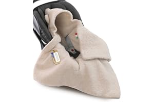 SOLVERA_LTD Einschlagdecke Babyschale 80x80cm | Für Neugeborene & Babys bis max. 4 Monate | Kuschel-Bouclé Lammfell-Optik | Warm & Antiallergen | Nur 3-Punkt-Gurte | Winter & Herbst |(Leinen)