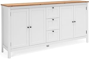 Newfurn Kommode Weiß Wildeiche Sideboard Vintage Landhaus - 180x90x40 cm (BxHxT) - Highboard Anrichte - [Eireen.Three] Wohnzimmer Schlafzimmer Flur Esszimmer