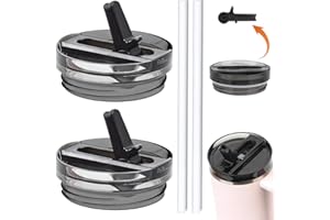 DREAKU 2 Stück Stanley Cup Deckel Auslaufsicher, Stanley Cup Deckel Ersatz für 40oz, Drei Farben Stanley Becher Zubehör with 2 Stück Strohhalme, Zubehör Abdeckung für Stanley Cup (Upgrade black)
