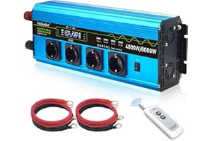 Yinleader Wechselrichter 12V 230V 4000W / 8000W Reiner Sinus-Spannungswandler | 4 x Steckdosen und 4 USB Anschlüsse | 10m drahtlose Fernbedienung