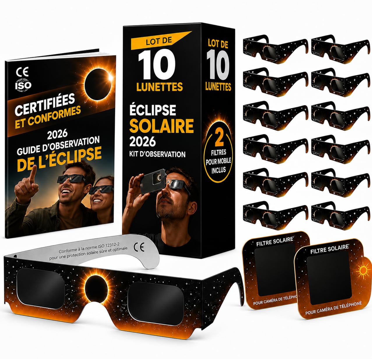 Générique Zonne-eclipse bril 2026, ISO 12312-2 gecertificeerd, zonneobservatie, zwart, 10 stuks