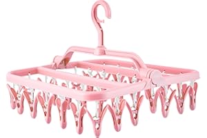 Yilakla Sock Drying Rack with 32 Pegs,Foldable Clothes drying rack,Windproof Laundry rack for Sock,Underwear hanger, Clothes pegs, Laundry airer (pink)