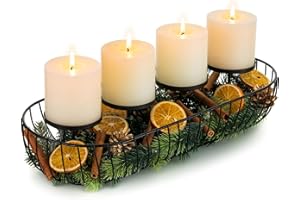 Sziqiqi Wieniec adwentowy, podłużny, nowoczesny, metalowy: czarny bukiet adwentowy, misa adwentowa, stojak na 4 świece filarowe - miska adwentowa długa 43 cm świecznik adwentowy dekoracja