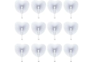 MTBRICEY 12 Pieces White Paper Fans Heart Shaped Wedding Fans Handheld Folding Hand Fan with Plastic Handle Chinese Handheld Fans for for DIY Craft Summer Wedding Dancing Birthday Bag Fillers Party Favour