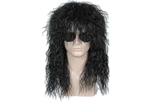 Linfairy Peluca larga de discoteca para cosplay disfraz de rock unisex (Negro)