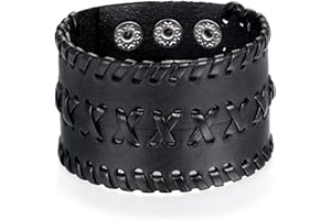 Flongo Męska bransoletka skórzana duża szerokość skórzana bransoletka skórzana bransoletka bransoletka skórzana mankiet pasek czarny brązowy srebrny Punk Rock Biker motocyklista regulowany akcesoria