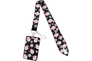 Juanooo Cute ID Lanyard with Badge Holder for Girl Women Cool Christmas Badge Lanyard for Keys ID Card(Black Santa)