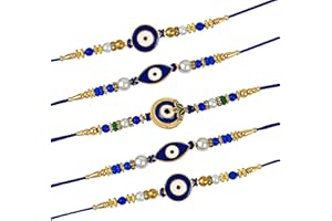 TIED RIBBONS Rakhi for Brother Set of 5 Rakhi for Bhaiya | Mini Card | Roli Chawal Packet - Raksha bandhan Rakhi Bracelet for Brother Rakhi Set | Rakhi Thread | Rakhi Gifts for Brother