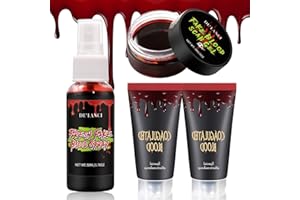CYPEDO Kunstblut Set – 4pcs Halloween Make-up Kit mit Blutspray, fake Blut & Gel Blood, Vampirblut, SFX, Waschbar & Langanhaltend für Kleidung & Textilien – Ideal für Zombie & Vampir Schminke