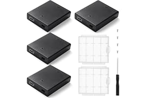 KUOQIY 4 Sztuk 4 x 1.5V AA Uchwyty na Baterie, AA 6V Battery Storage Box z Wbudowany Gniazdem Żeńskim USB i Przełącznikiem ON/OFF i Pokrywą, z 2 Sztuk Plastikowym Pojemnikiem na Baterie, Czarny