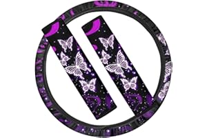 NETILGEN Lenkradhülle mit Schultergurt-Schultergurt, Galaxy-Motiv, Schmetterling, für Damen, Auto-Innendekoration, Zubehör für Auto/Tasche, Gepäckpolster, universelle Passform (3 Stück)
