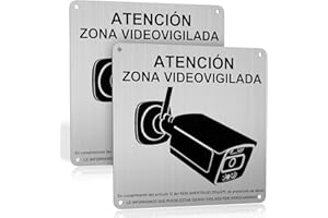REIGY 2 Piezas Cartel Videovigilancia Homologado Aluminio 15 * 15 cm, Señal Adhesiva Zona Videovigilada Material Resistente, Placa Privada para Hogar Interiores y Exteriores
