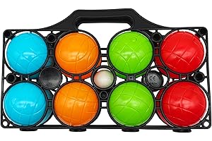 alldoro 60044 Boccia zestaw do zabawy dla dzieci, 9-częściowy, tworzywo sztuczne, 8 kulek w 4 kolorach + kula celownicza i walizka – do użytku na zewnątrz
