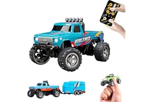 VICUULY Mini Rc Monster Truck, Voiture Télécommandée Monster Truck à L'échelle 1:64 avec Lumières, Télécommande 2,4 Ghz, Mini Alliage Monster Truck Rc, Vitesse/Direction Réglable (All Blue)