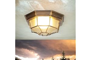 Licht-Erlebnisse Deckenleuchte Aluminium Glas in Kupfer Antik IP44 Terrasse Balkon L:27 cm E27 Maritim Rustikal blendarme Außen Deckenlampe MILANO