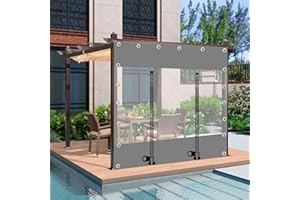 JOLAN Telone Impermeabile in Pvc Con Occhielli,Tende Telone Trasparenti Per Esterni Con Porte a Cerniera,Pergola Gazebo Portico Carport Grigio Teloni Trasparente Pannelli Laterali,W×H-5×2.6m(16.4*8.5ft)