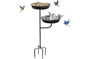 Beauenty Freestanding Birdbaths Bowl Outdoor,2-in-1 Bird Bath & Feeder,Bird Baths Feeder Bowl for Outdoors Garden Decor,Sturdy Metal Stake Birdbath Bowl for Garden,Patio,Lawn Decoration