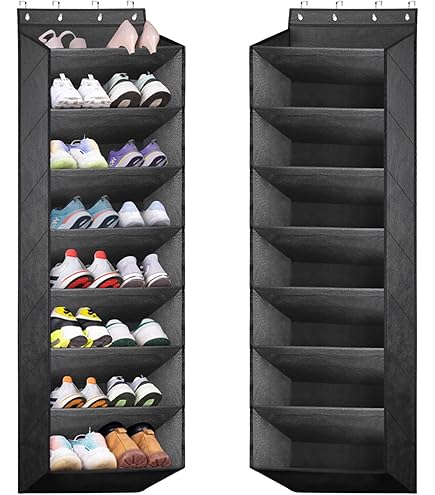 MUOU Scarpiera A 10 Ripiani Da Appendere Alla Porta - Telaio In Metallo E Tessuto A Rete, 50.9x20x150.9 Cm, Capacità 30 Paia, Per Armadio E Ingresso - Nero