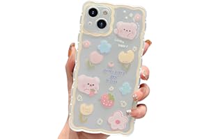 ECZOIL Funda de Compatible con iPhone 14 Cute Flores Oso Aesthetic Funda Protectora de Cámara Lindo Patrón Niñas Kawaii Suave TPU Transparente Phone Case para iPhone 14-Amarillo