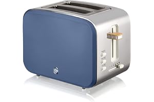 Swan ST14610BLUN Nordic 2-Slice Toaster with Defost/Reheat/Cancle Functions, Cord Storage, 900W, Blue