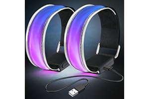flintronic 2PCS Brazalete LED Recargable, Brazalete LED Running con Banda Reflectante Running, Banda Reflectante para Correr de Noche, Trotar, Deportes al Aire Libre, Ciclismo-Incluye Cable USB/Azul
