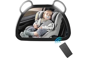 OSKUGLIN Baby Autospiegel mit Licht, Rücksitzspiegel fürs Baby, Spiegel Auto Baby Rückbank Rueckspiegel - Autospiegel Baby Rücksitz mit LED, Rücksitzspiegel, Baby Erstausstattung, Universeller Baby Spiegel