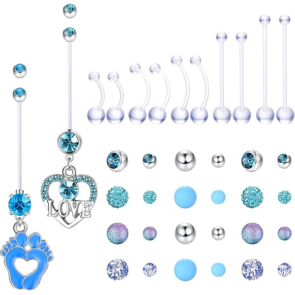 Piercing Ombelico In Bioflex Con Gemma Acquamarina - 14G X 25mm Per Gravidanza | Ipoallergenico