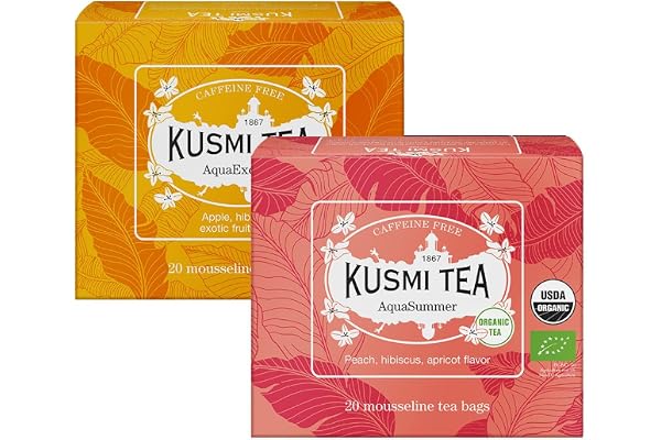 Kusmi Tea - AquaExotica & AquaSummer - Set om 2 burkar - Fruktiga och goda ekologiska infusioner utan tein - Avnjuts varmt eller som iste - 2x20 tepåsar