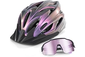 Odoland Casco de Bicicleta Flash con Gafas de Ciclismo - Casco de Ciclismo para Adultos para Bicicletas de Carretera Mountain Bike - Casco de Ciclismo Ligero y Ajustable para Hombres y Mujeres