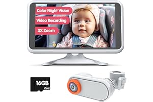 LUCKVIEW Baby Car Camera with Video Recording TF Card, 5.2'' 1080P Baby Car Monitor with Night Vision, 3X Zoom, 360° Rotation for Rear Facing Seats, Secure Wired Connection (BM3)