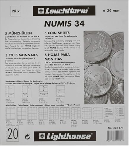 Leuchtturm 323463 Manicotti Per Monete NUMIS 25 30 Scomparti Per Monete