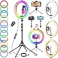GerTong 11.5'' Ring Light with Tripod Stand & Phone Holder Tall, LED Professional Selfie Circle Ringlight with Remote for Makeup YouTube, Floor/Desk USB Halo Lamp with 40 RGB Modes 13 Brightness