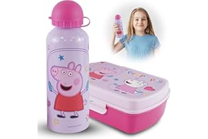 SRV Hub Peppa-Pig - Fiambrera de aluminio y botella de agua para niños, caja de sándwich a prueba de fugas, botella de bebidas sin BPA, reutilizable para el regreso a la escuela, a partir de 3 años