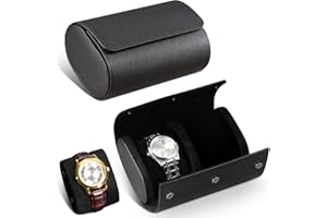 MeYuxg Podróżny uchwyt na zegarek, przenośny uchwyt na zegarki męski, skórzany uchwyt na zegarek, pudełko na zegarki męskie na 2 zegarki, etui na zegarek z wyjmowaną poduszką, dla mężczyzn i kobiet